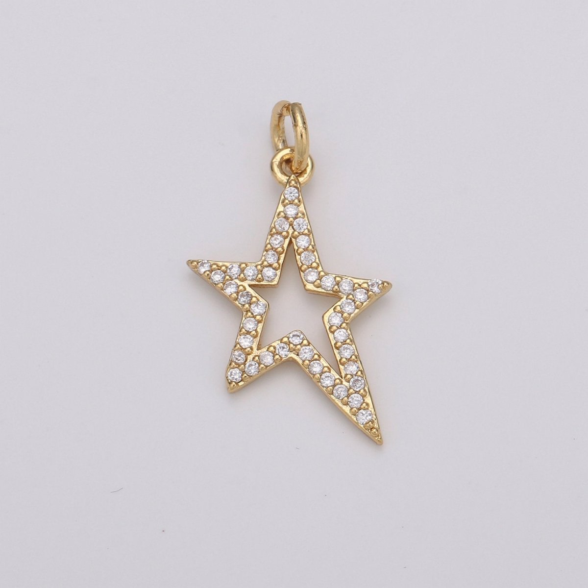 Gold Star pendant w/ Cubic, Nickel free 14k gold plated brass, Cubic zirconia, Cubic charm, Cubic star pendant Rockstar Charm D-197 - DLUXCA