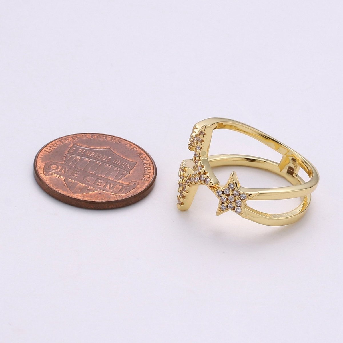 Gold Star Ring, Dainty Star Ring, Adjustable Ring, Minimalist Star Ring, Minimalist Ring, Stackable Open Ring, Celestial Jewelry R-037 - DLUXCA