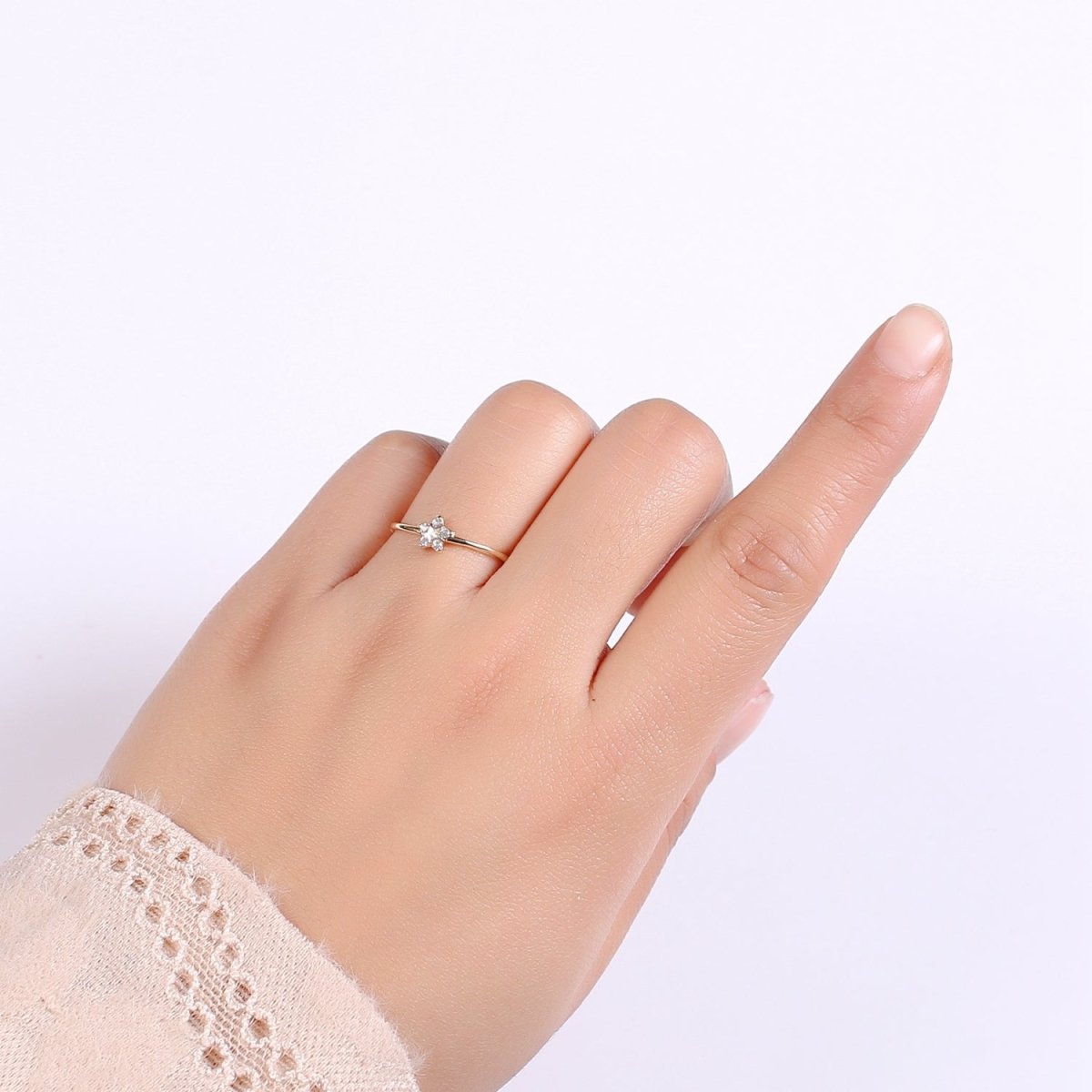 Gold Star Stacking Ring - minimalist dainty delicate ring, thin open adjustable ring, midi ring, Celestial Ring, Tiny Star ring R-246 - DLUXCA