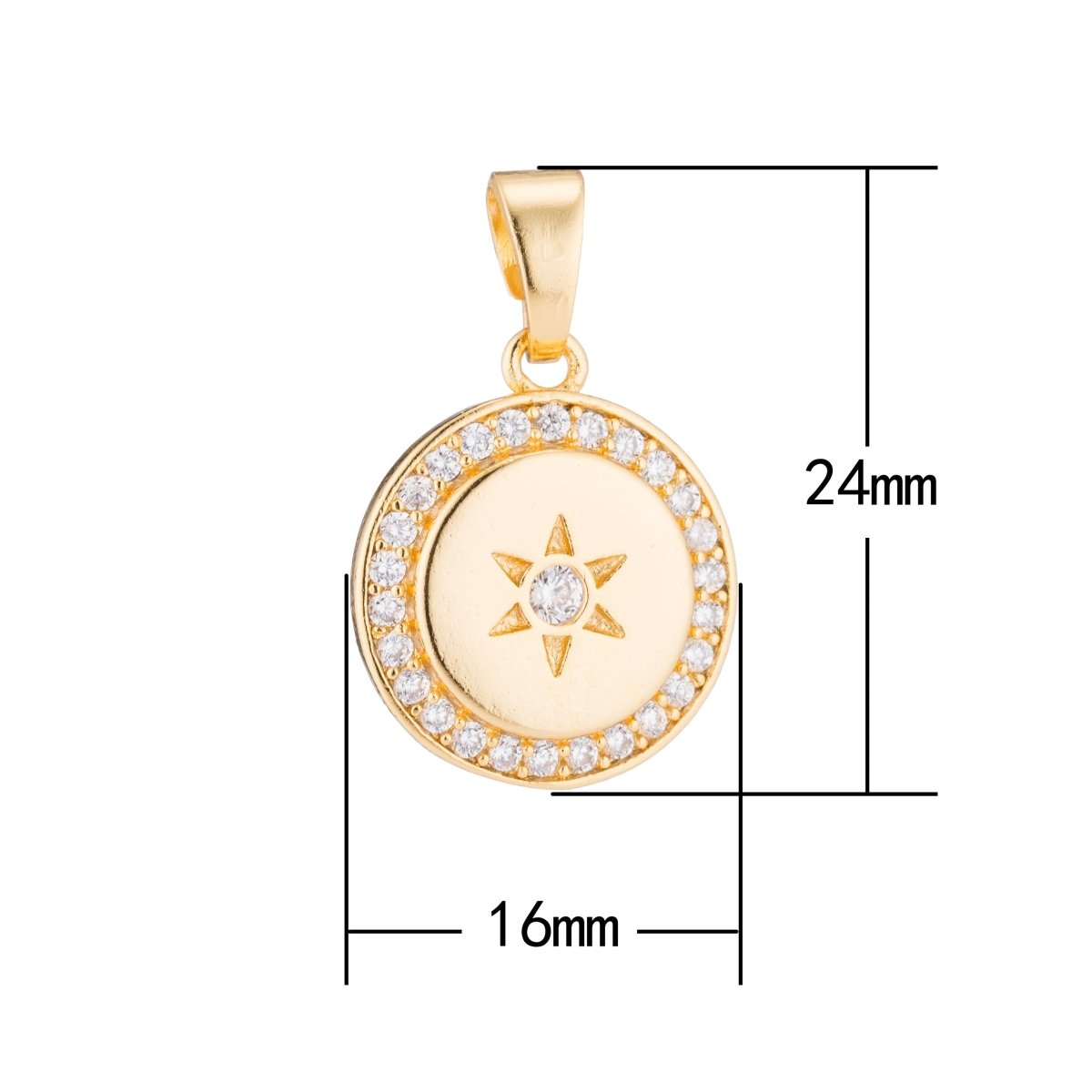 Gold Star, Sun, Dream, Wish, Celestial, Dangle, DIY, Craft, Cubic Zirconia Necklace Pendant Charm Bead Bails Findings for Jewelry Making H-171 - DLUXCA