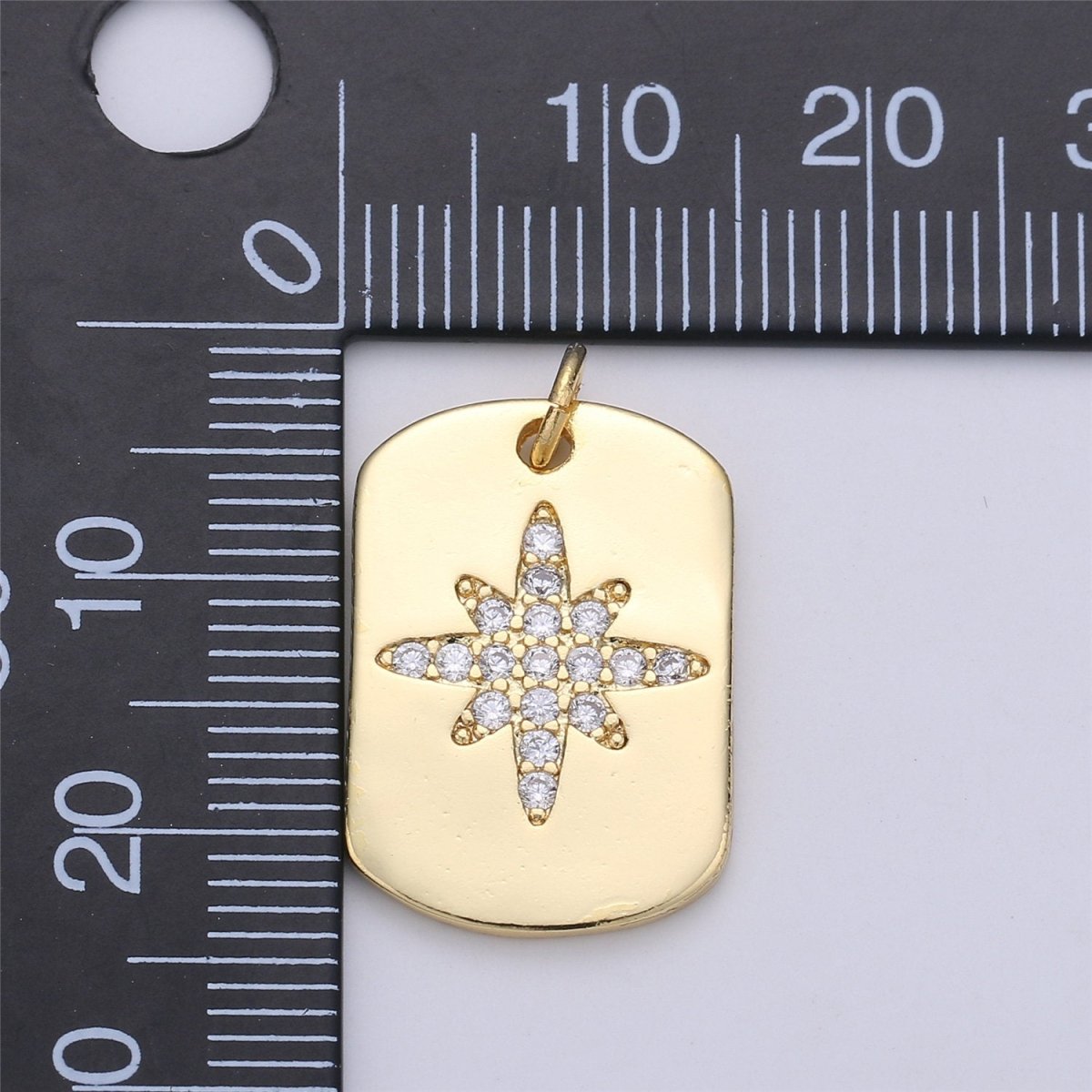 Gold Starburst CZ Pendant, Micro Pave Cubic Star Charm, North Star Charm, Tag Celestial Jewelry for Necklace Earring Supply C-734 - DLUXCA