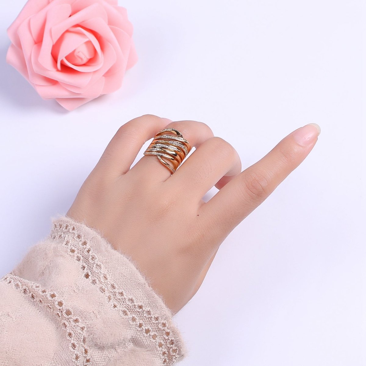 Gold Statement Ring, Gold Ring for Women, Multi Band Ring, Chunky Ring, Wide Ring, Gold Boho Ring, Unique Ring, Rings for woman, Crossover U-105~U-108 - DLUXCA