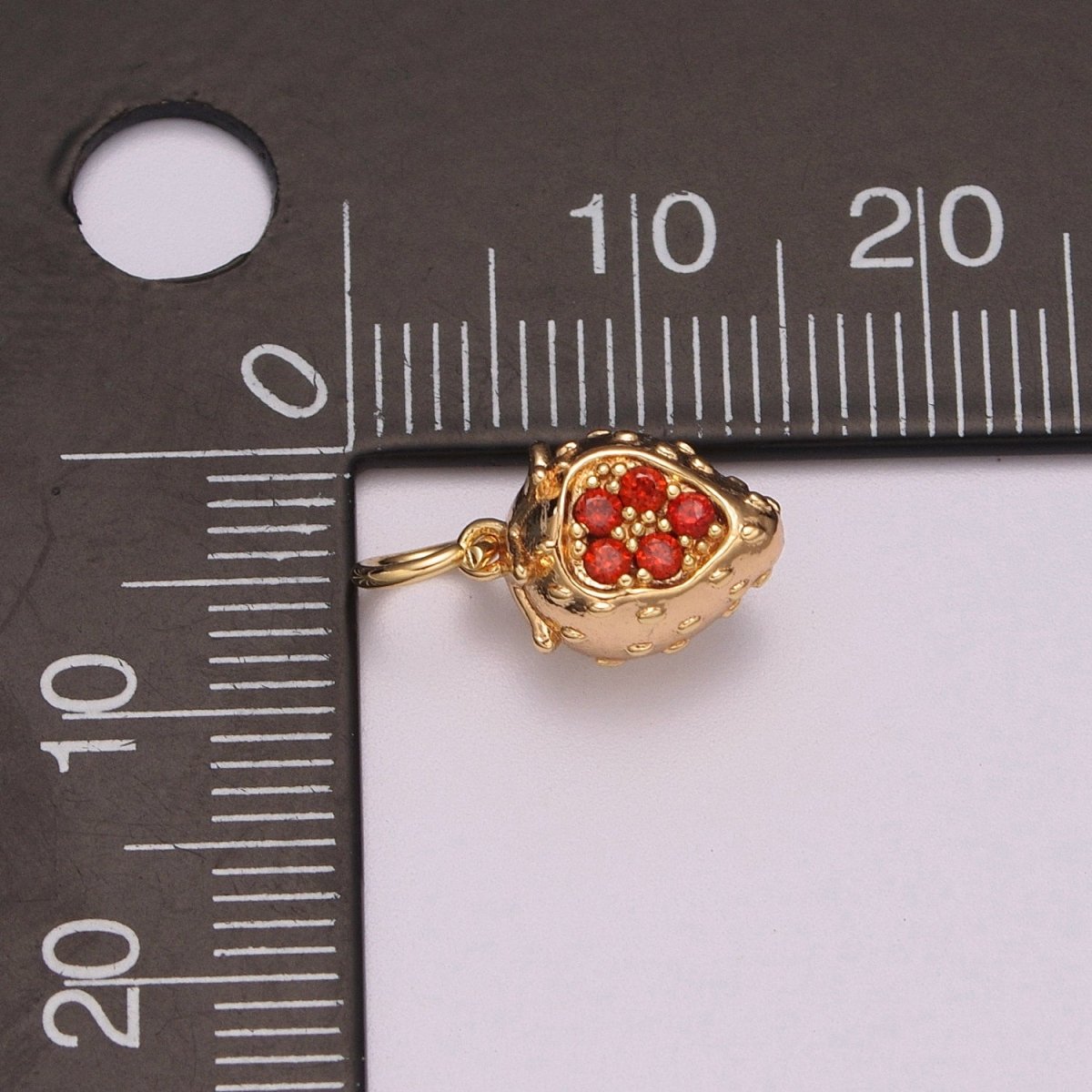Gold Strawberry Charm Cubic Fruit Charm Summer Foodies Pendant Dangle Charms for Bracelet Necklace Earring Supply Component, M-769 - DLUXCA