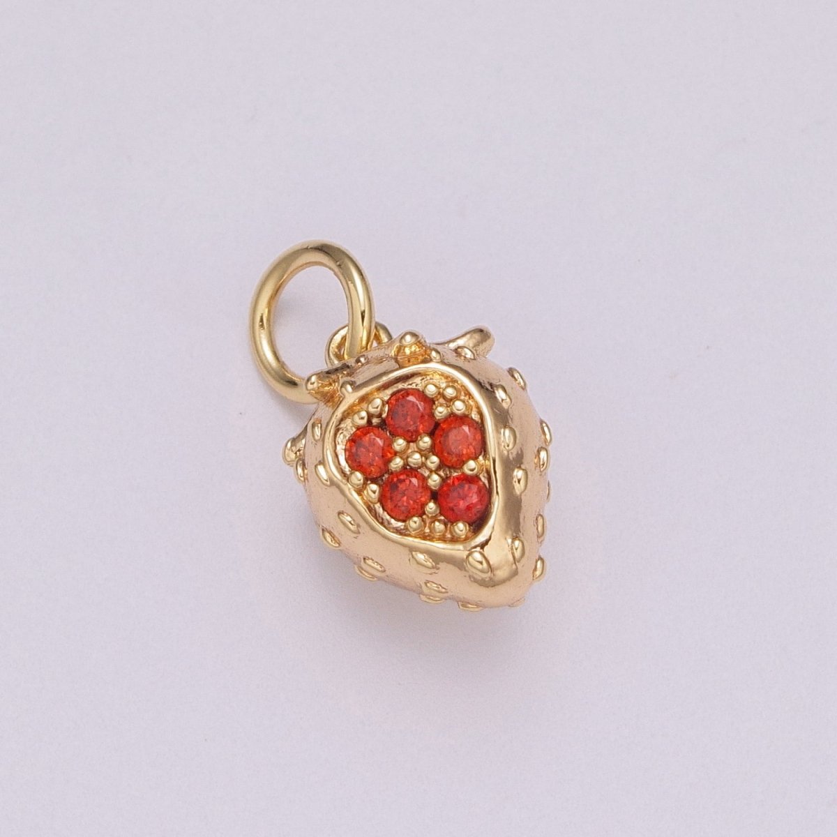 Gold Strawberry Charm Cubic Fruit Charm Summer Foodies Pendant Dangle Charms for Bracelet Necklace Earring Supply Component, M-769 - DLUXCA