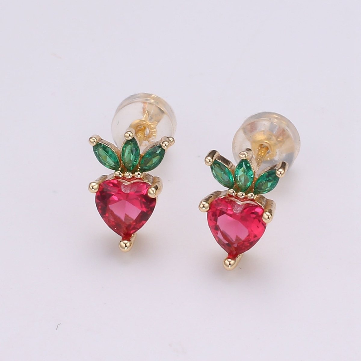 Gold Strawberry Stud Earring, Crystal Berry Studs, Strawberry Fruit Earring, Minimalist Earring, Dainty Earrings for Girls, Gift P-016 - DLUXCA