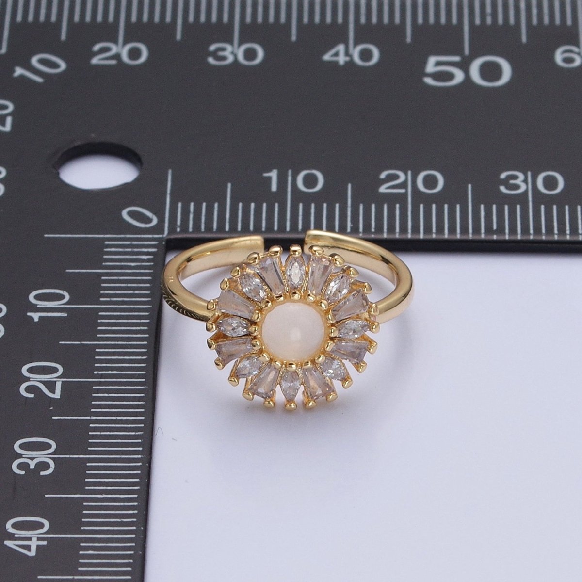 Gold Sun Ring Clear Baguette Ring Celestial Jewelry O-755 - DLUXCA