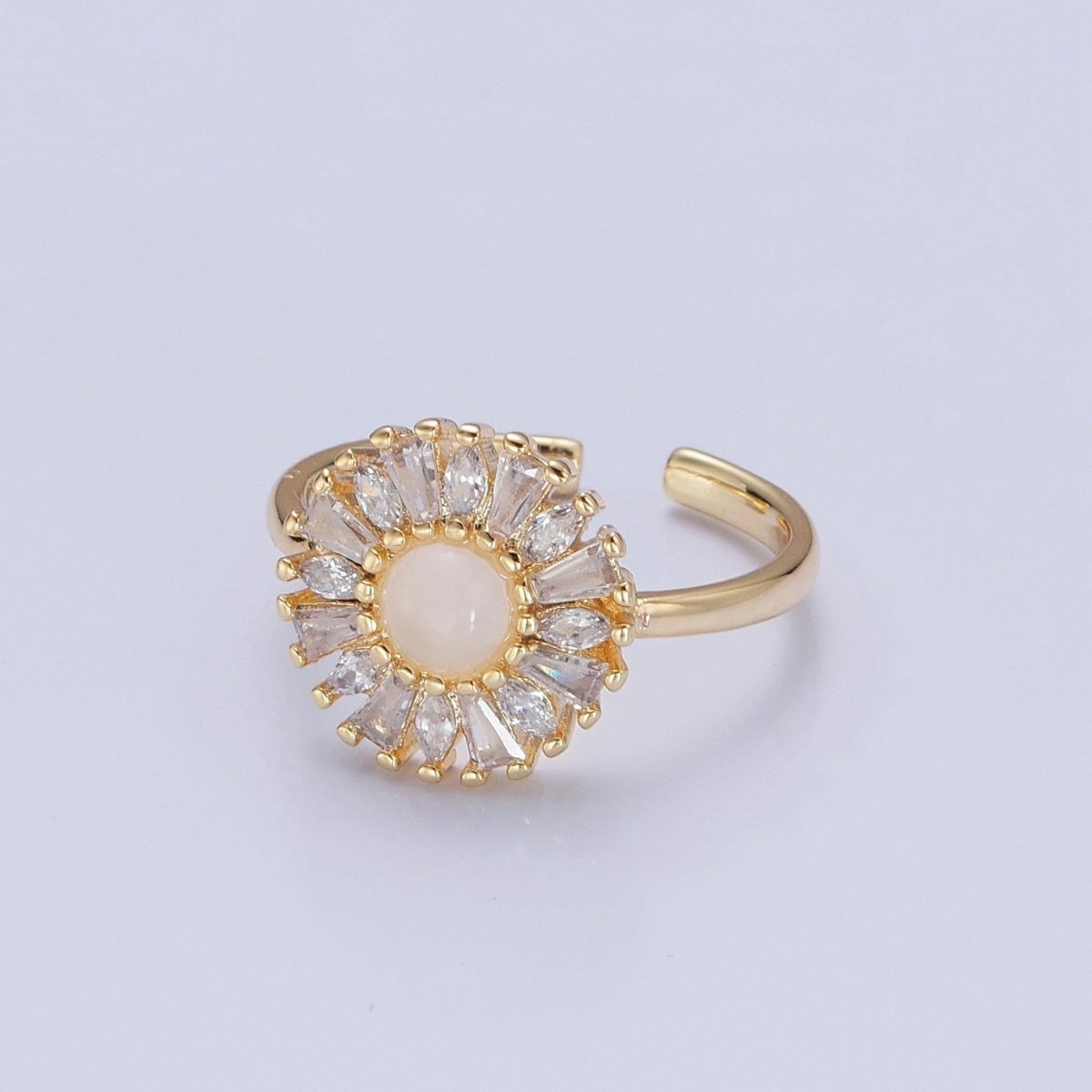 Gold Sun Ring Clear Baguette Ring Celestial Jewelry O-755 - DLUXCA