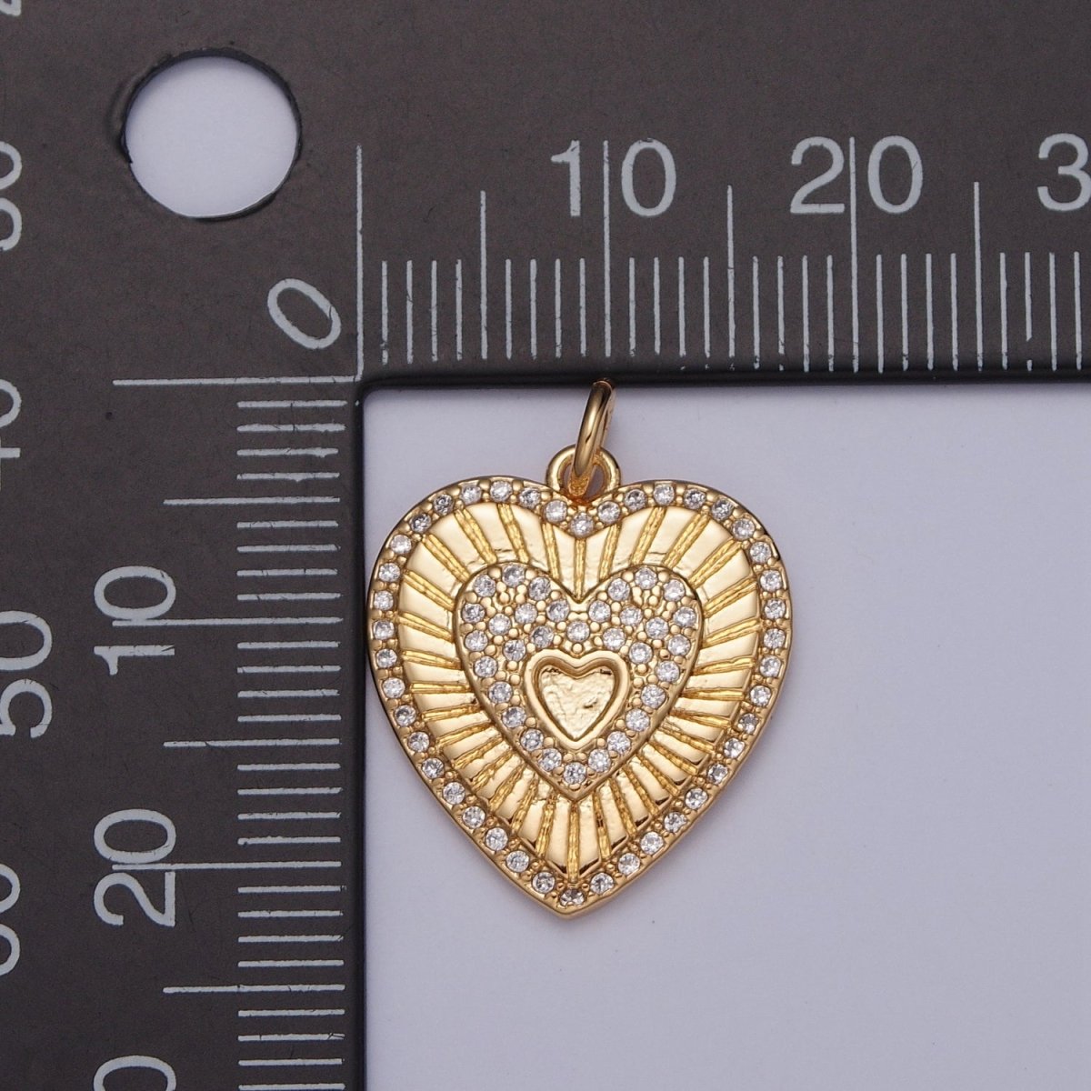 Gold Sunburst Charm For Jewelry Making. Micro Pave CZ Hearts For Jewelry Making | X-130 - DLUXCA