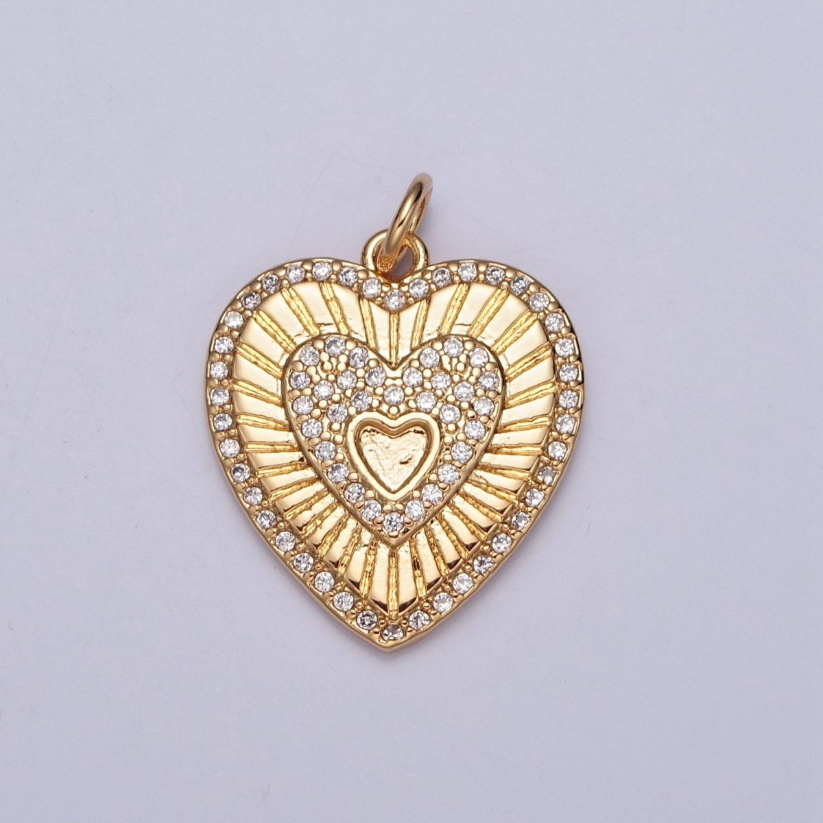 Gold Sunburst Charm For Jewelry Making. Micro Pave CZ Hearts For Jewelry Making | X-130 - DLUXCA