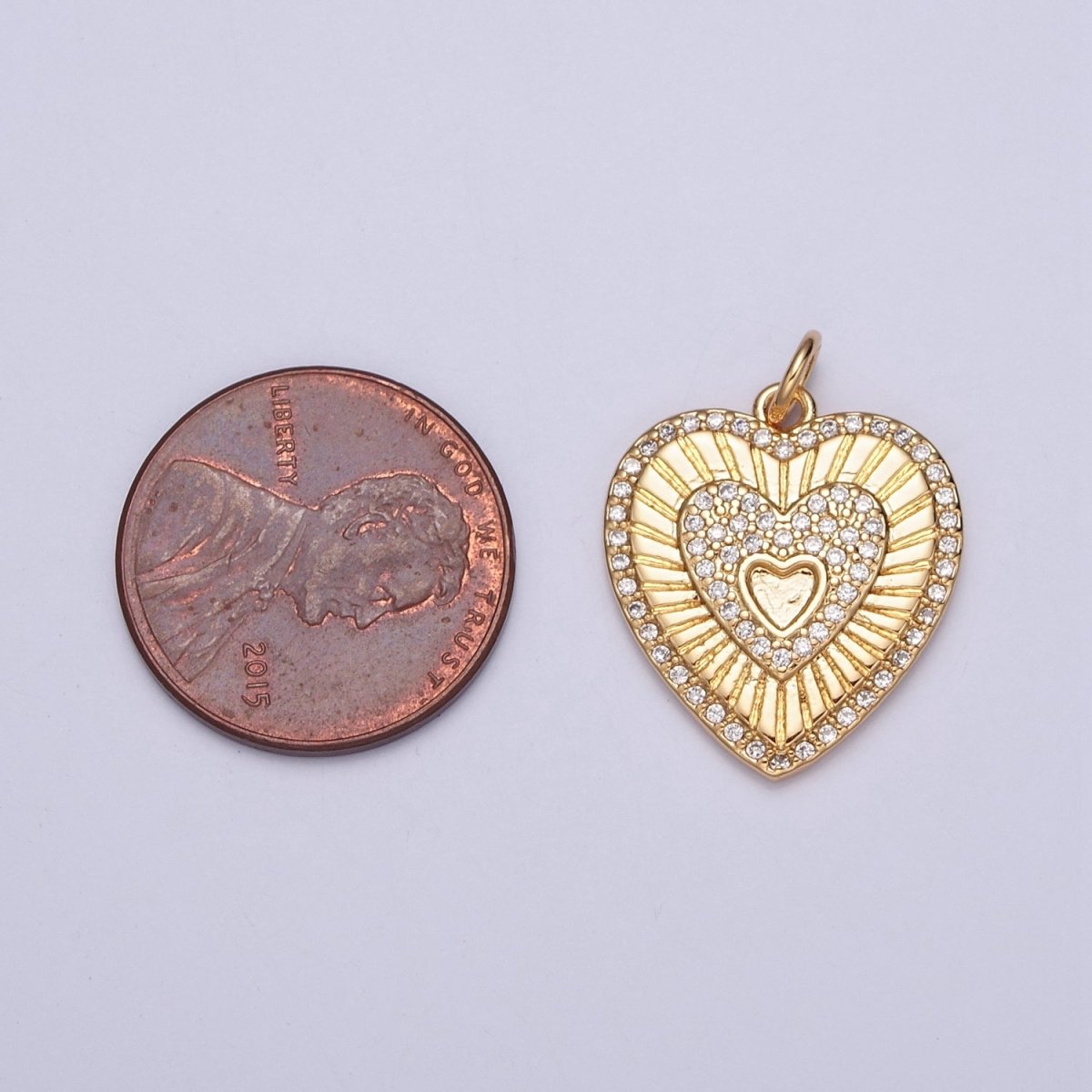 Gold Sunburst Charm For Jewelry Making. Micro Pave CZ Hearts For Jewelry Making | X-130 - DLUXCA