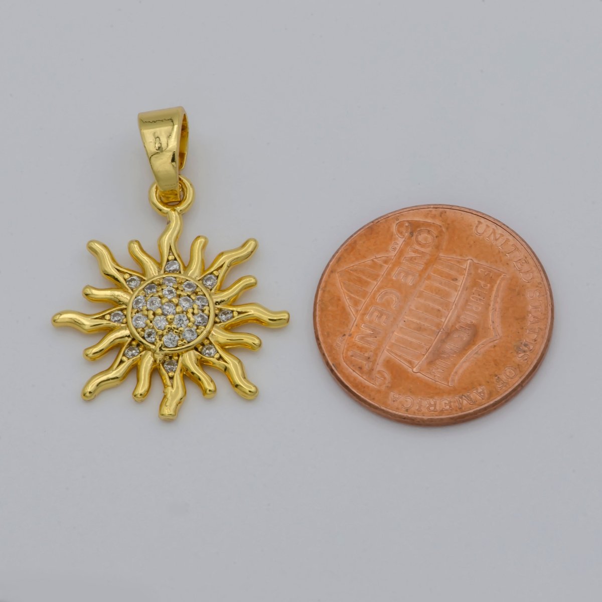 Gold Sunburst Sunshine Pave Cubic Zirconia Gold Filled Pendants for DIY Jewelry Making H-731 - DLUXCA
