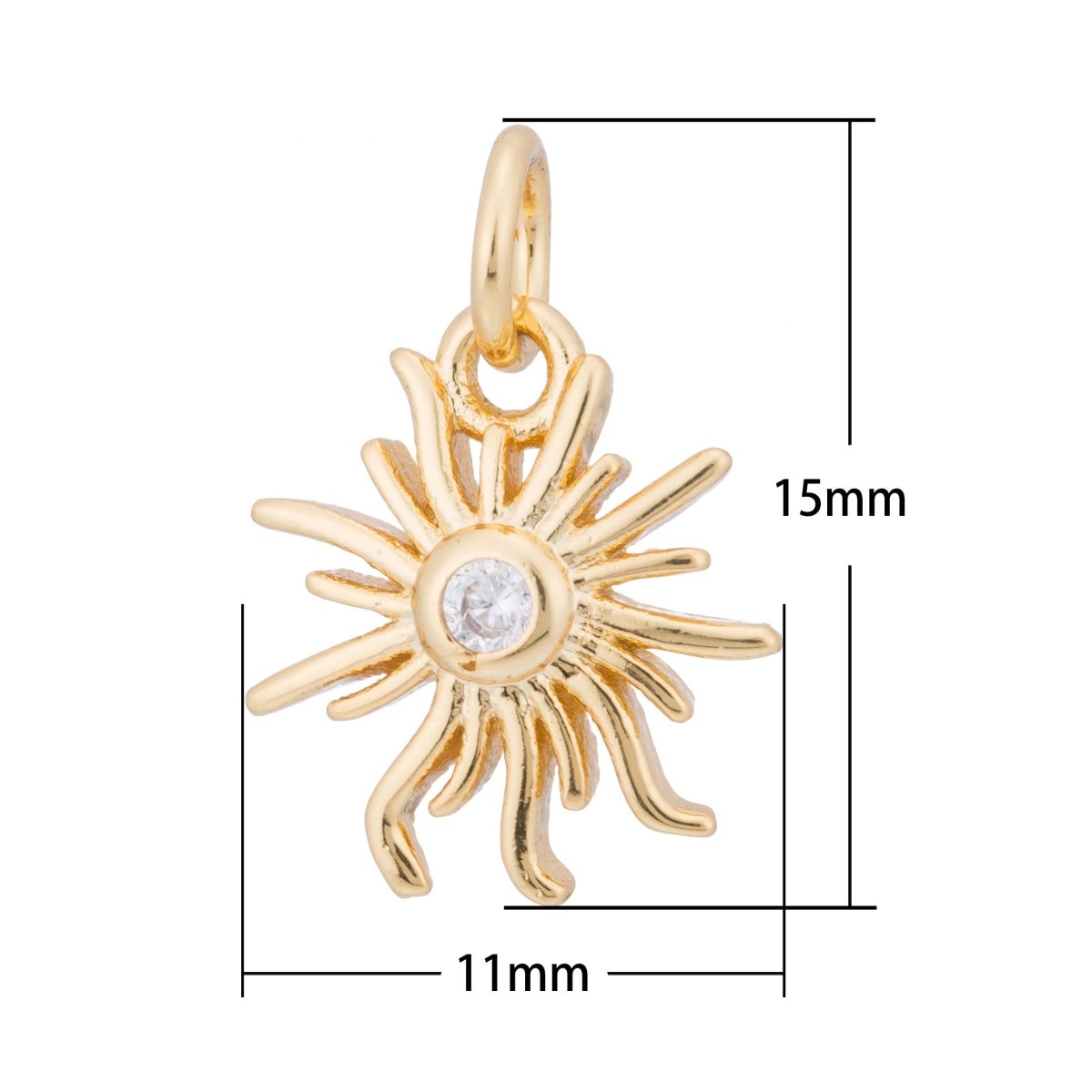 Gold Sunshine, Sun Bright, Sunburst, Celestial, Sunny DIY Craft Cubic Zirconia Bracelet Charm Bead Finding Pendant For Jewelry Making, C-176 - DLUXCA