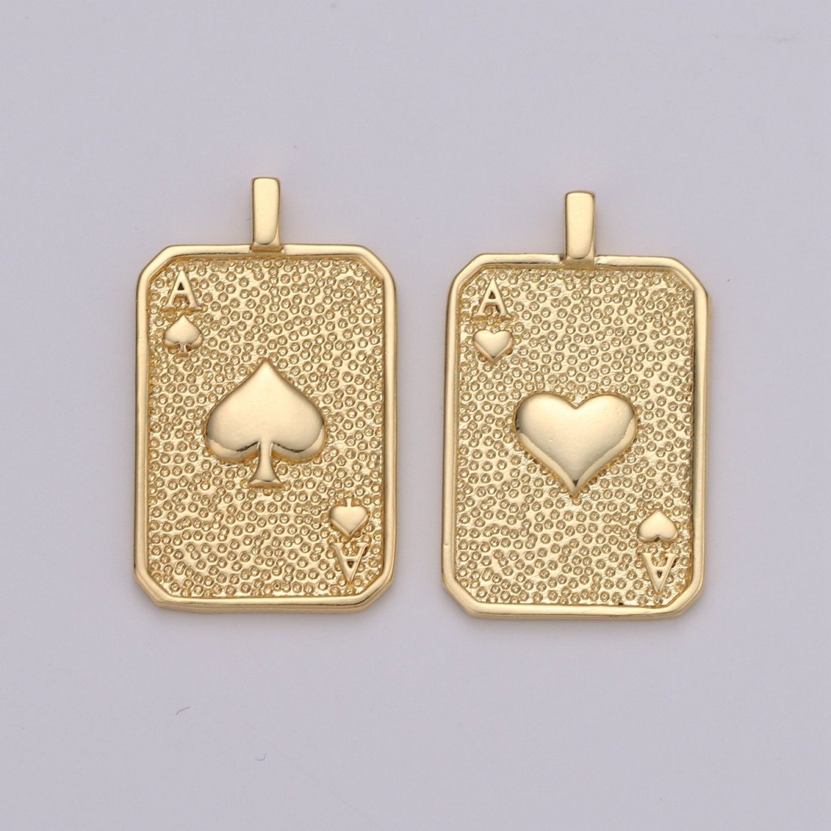 Gold Tag Ace of Spade Charm Gold Filled Medallion, Ace of Heart Pendant Necklace Charm for Vegas Inspired Necklace Supply J-029 J-030 - DLUXCA