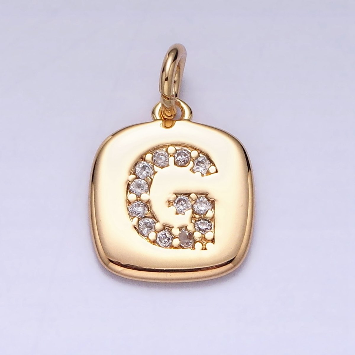 Gold Tag Square CZ Clear Micro Paved Initial Alphabet Dainty Personalized Name Tag Charm | AD123 - AD148 - DLUXCA