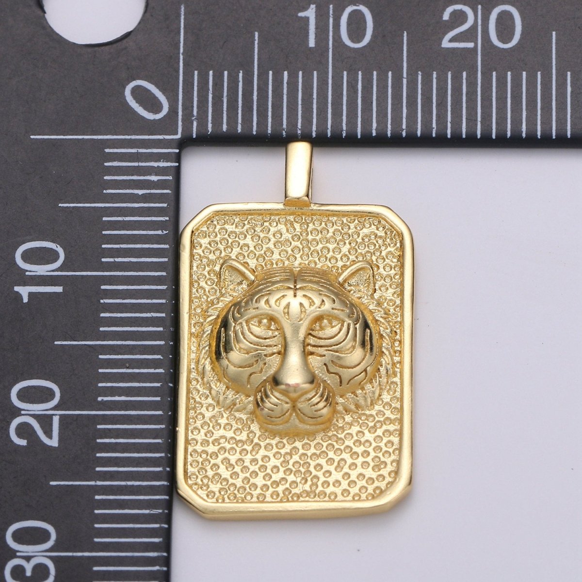 Gold Tag Tiger Charm Gold Filled Medallion, Tiger King Pendant Animal Necklace Charm for Statement Necklace Component Men Unisex Jewelry J-024 - DLUXCA