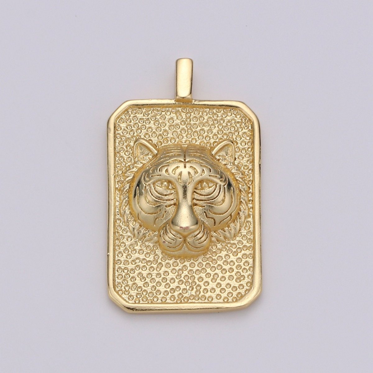 Gold Tag Tiger Charm Gold Filled Medallion, Tiger King Pendant Animal Necklace Charm for Statement Necklace Component Men Unisex Jewelry J-024 - DLUXCA
