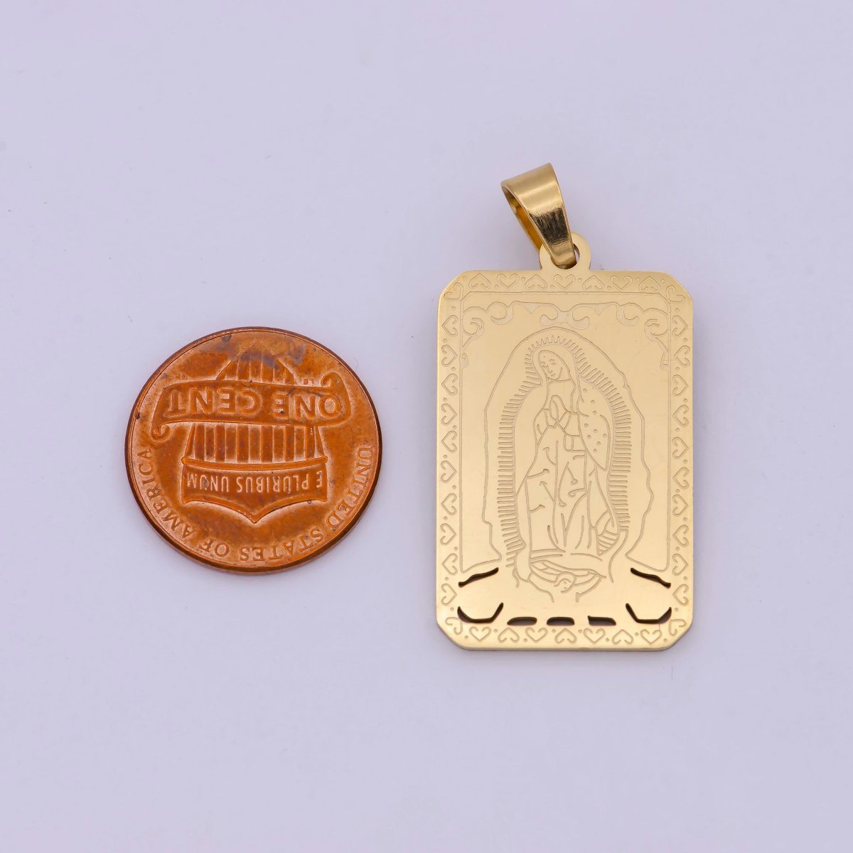 Gold Tag Virgin Mary Charm for Necklace Lady of Guadalupe Pendant for Religious Jewelry Making Supply in Gold Filled J-313 - DLUXCA