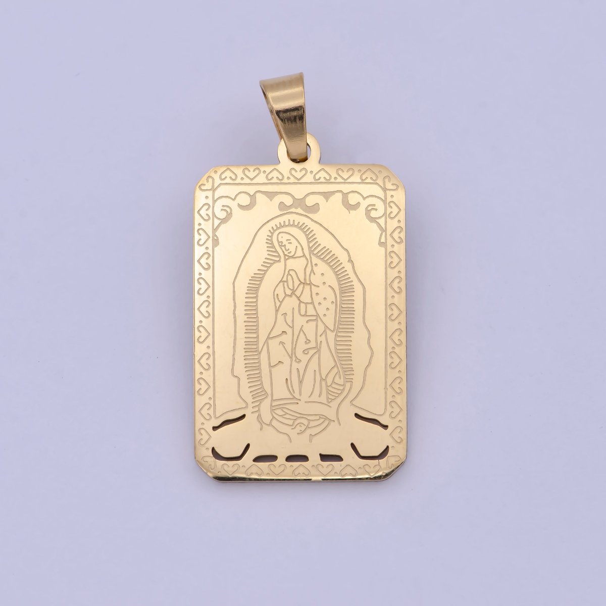 Gold Tag Virgin Mary Charm for Necklace Lady of Guadalupe Pendant for Religious Jewelry Making Supply in Gold Filled J-313 - DLUXCA