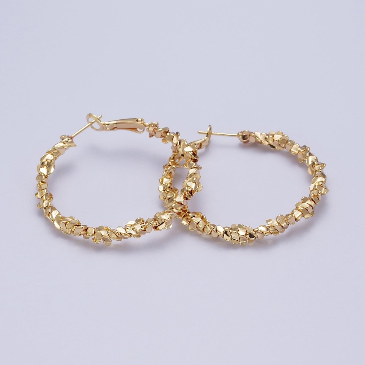 Gold Textured Abstract C Shaped Latch Hoops Q-343 - DLUXCA