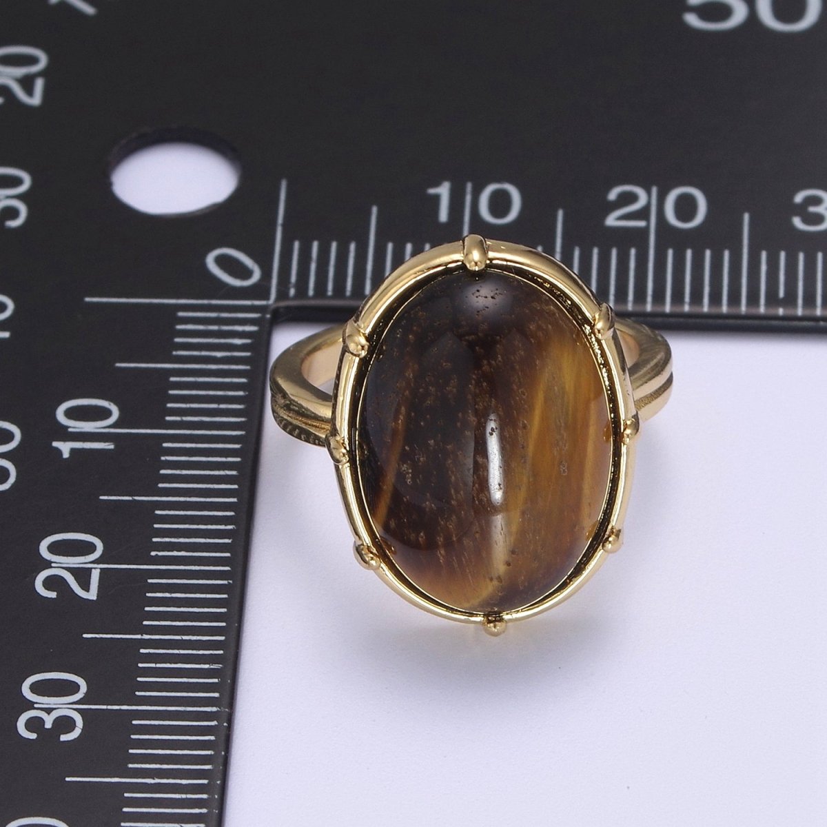 Gold Tiger Eye Rings | Oval Gemstone Signet Ring | Gold Gem Stone Rings | Chunky Gold Statement Ring U-371 - DLUXCA