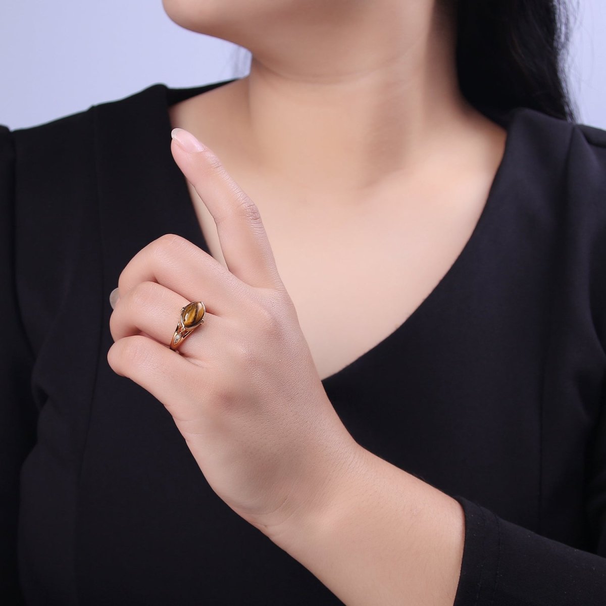 Gold Tiger Eye Rings | Oval Gemstone Signet Ring | Gold Gem Stone Rings | Chunky Gold Statement Ring U-373 - DLUXCA