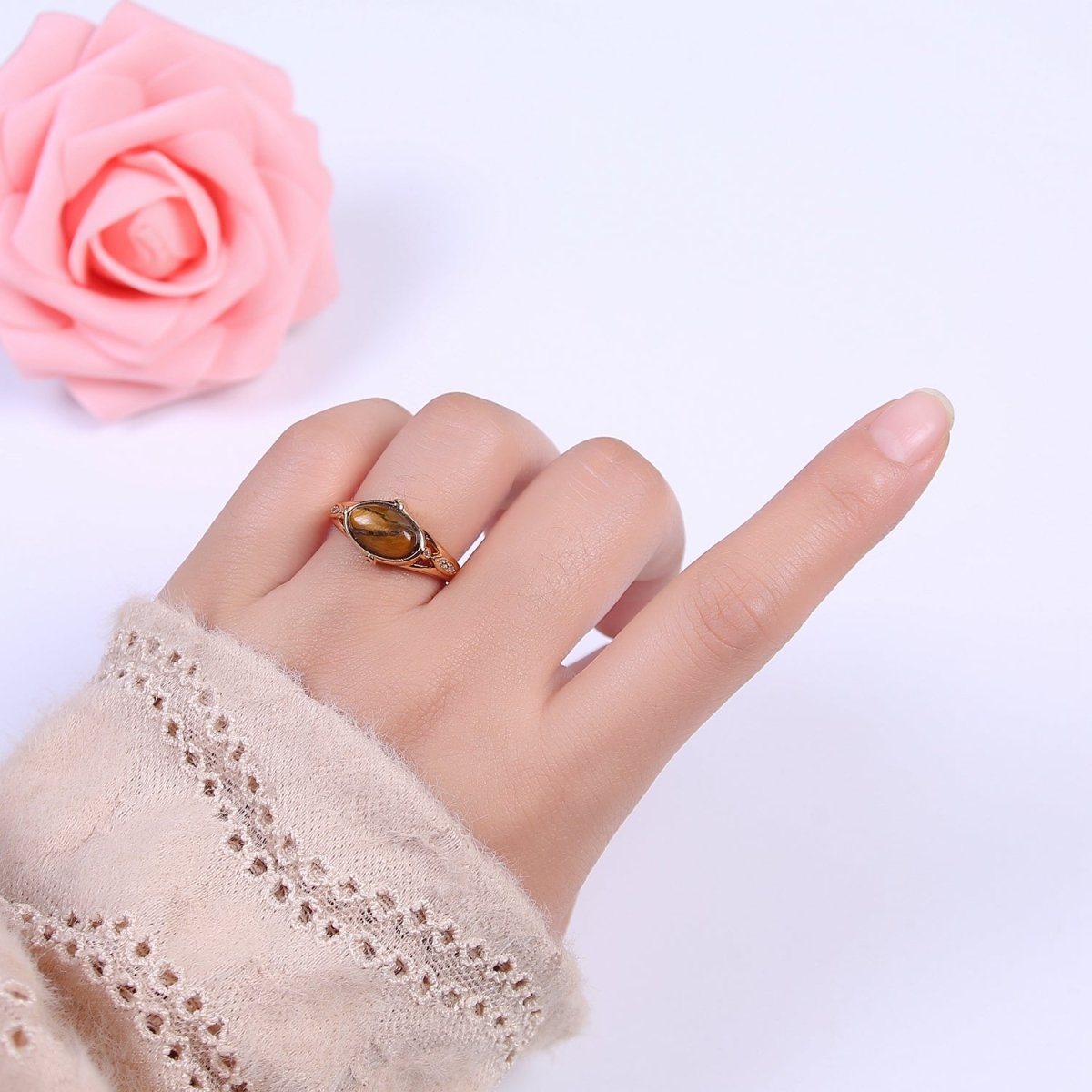 Gold Tiger Eye Rings | Oval Gemstone Signet Ring | Gold Gem