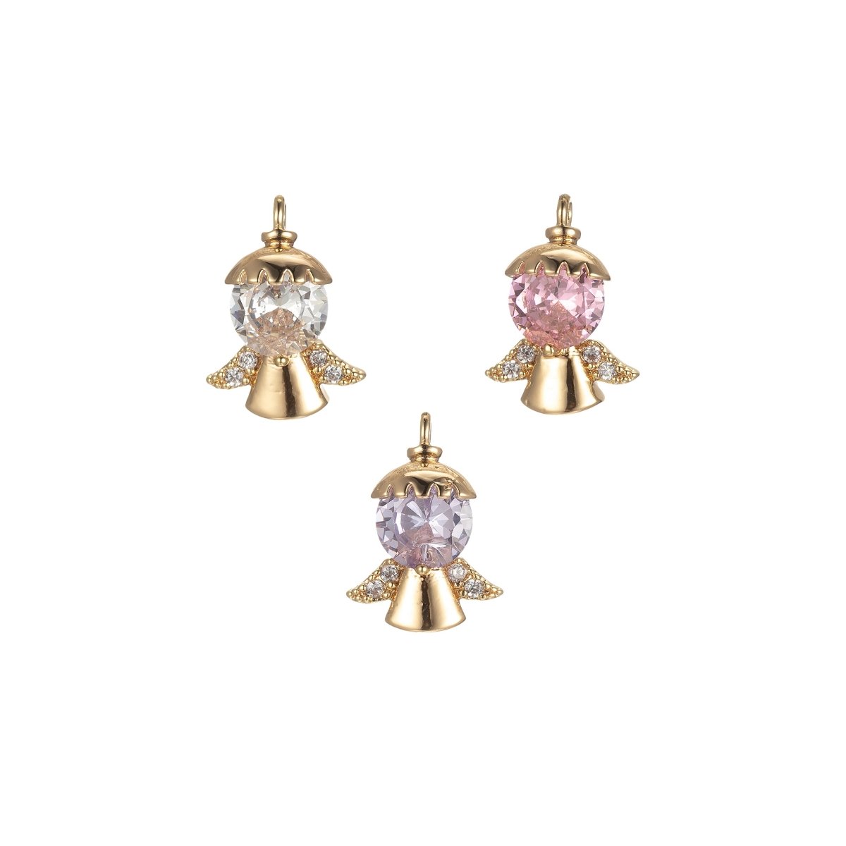 Gold Tiny Angel Charm, Tiny Angel Pendant, Cubic Angel Charm Bracelet Necklace Clear Pink Purple Angel Charm Supply E-855 E-856 E-857 - DLUXCA