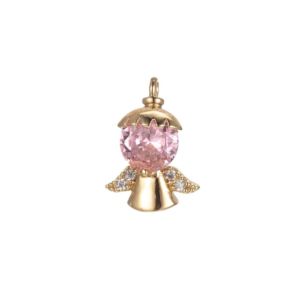 Gold Tiny Angel Charm, Tiny Angel Pendant, Cubic Angel Charm Bracelet Necklace Clear Pink Purple Angel Charm Supply E-855 E-856 E-857 - DLUXCA