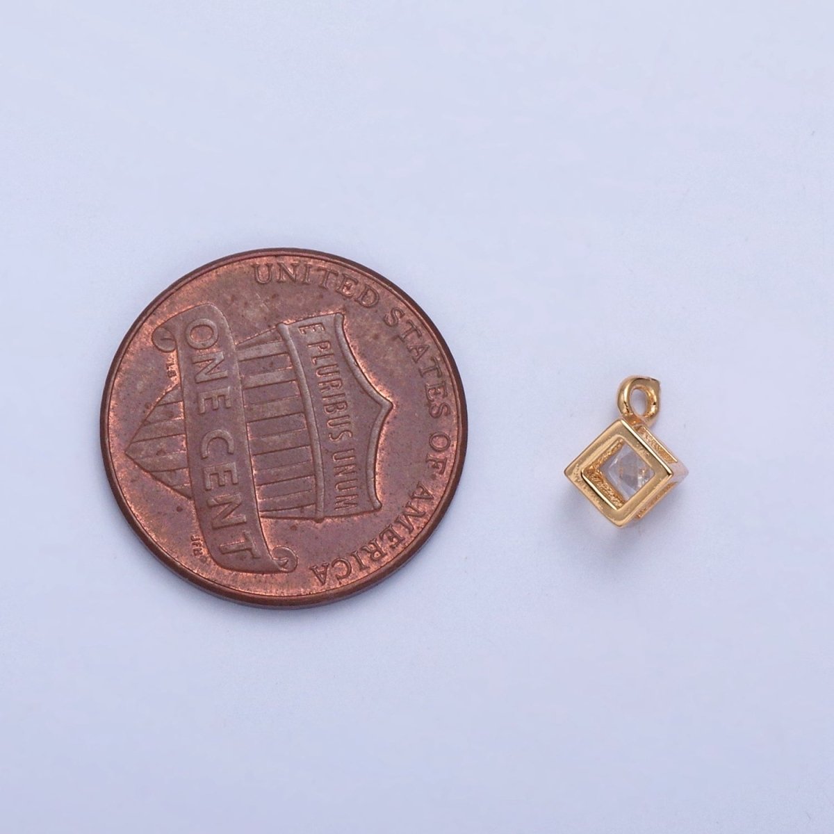 Gold Tiny Cube Box Cubic Zirconia CZ Charm For Jewelry Making X-029 - DLUXCA