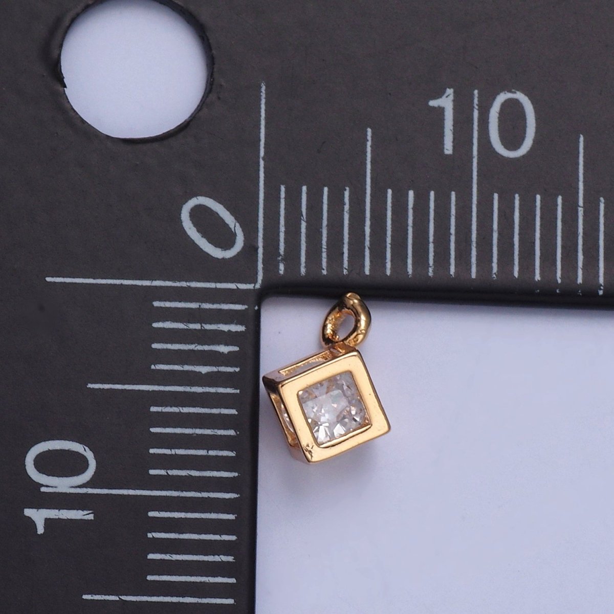 Gold Tiny Cube Box Cubic Zirconia CZ Charm For Jewelry Making X-029 - DLUXCA