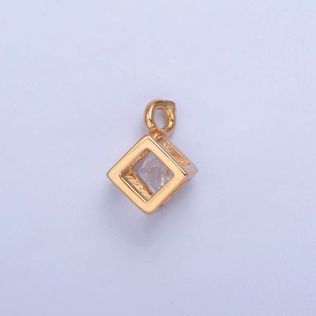 Gold Tiny Cube Box Cubic Zirconia CZ Charm For Jewelry Making X-029 - DLUXCA