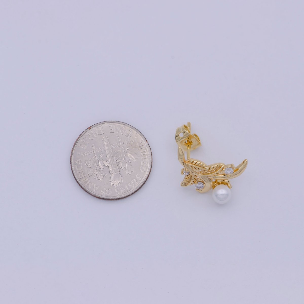 Gold Tree Branch Leaf Stud earrings • Pearl Earrings Jewelry T-357 - DLUXCA