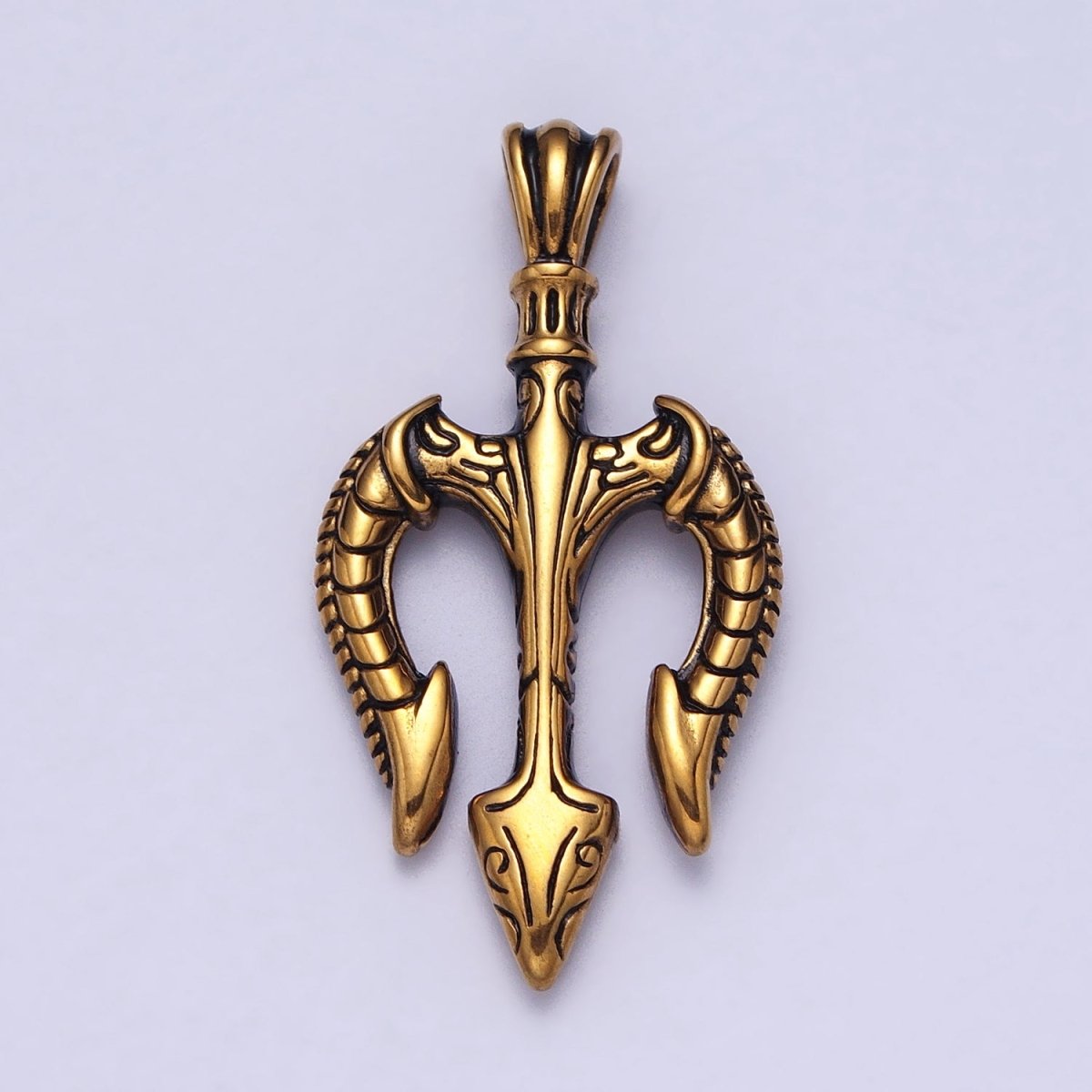 Gold Trident pendant Stainless Steel charm Neptune's necklace Pendant God of Sea Pendant Greek mythology Inspired for Men Jewelry J-342 - DLUXCA