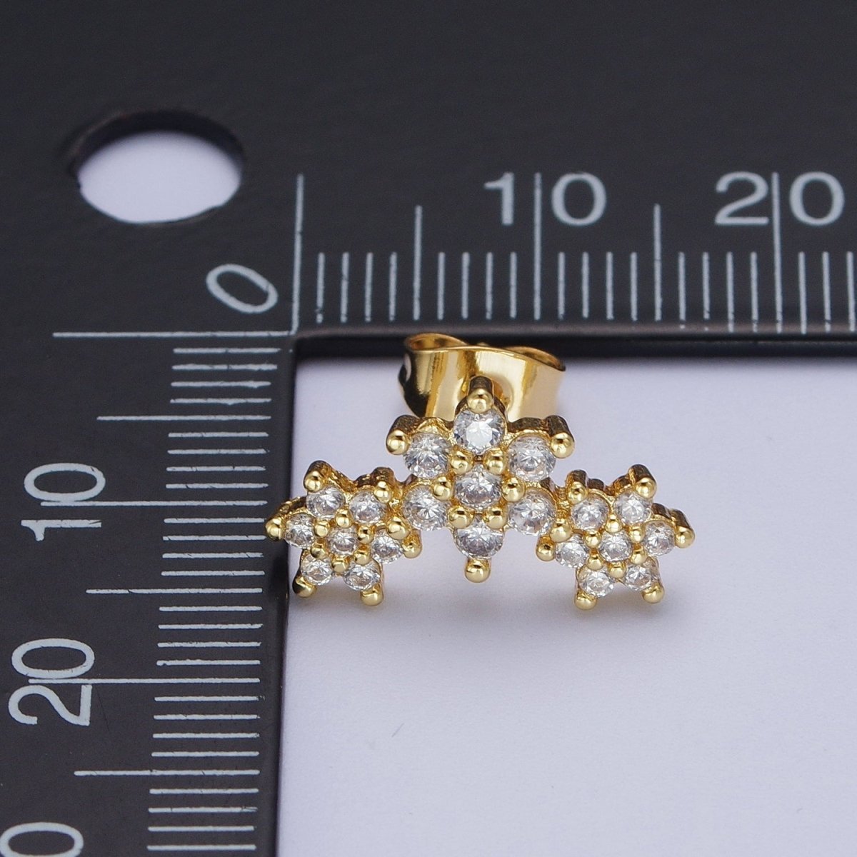 Gold Triple Clear Star Flower Stud Earring Cubic Zirconia Floral Stud Earrings Jewelry | P-275 - DLUXCA
