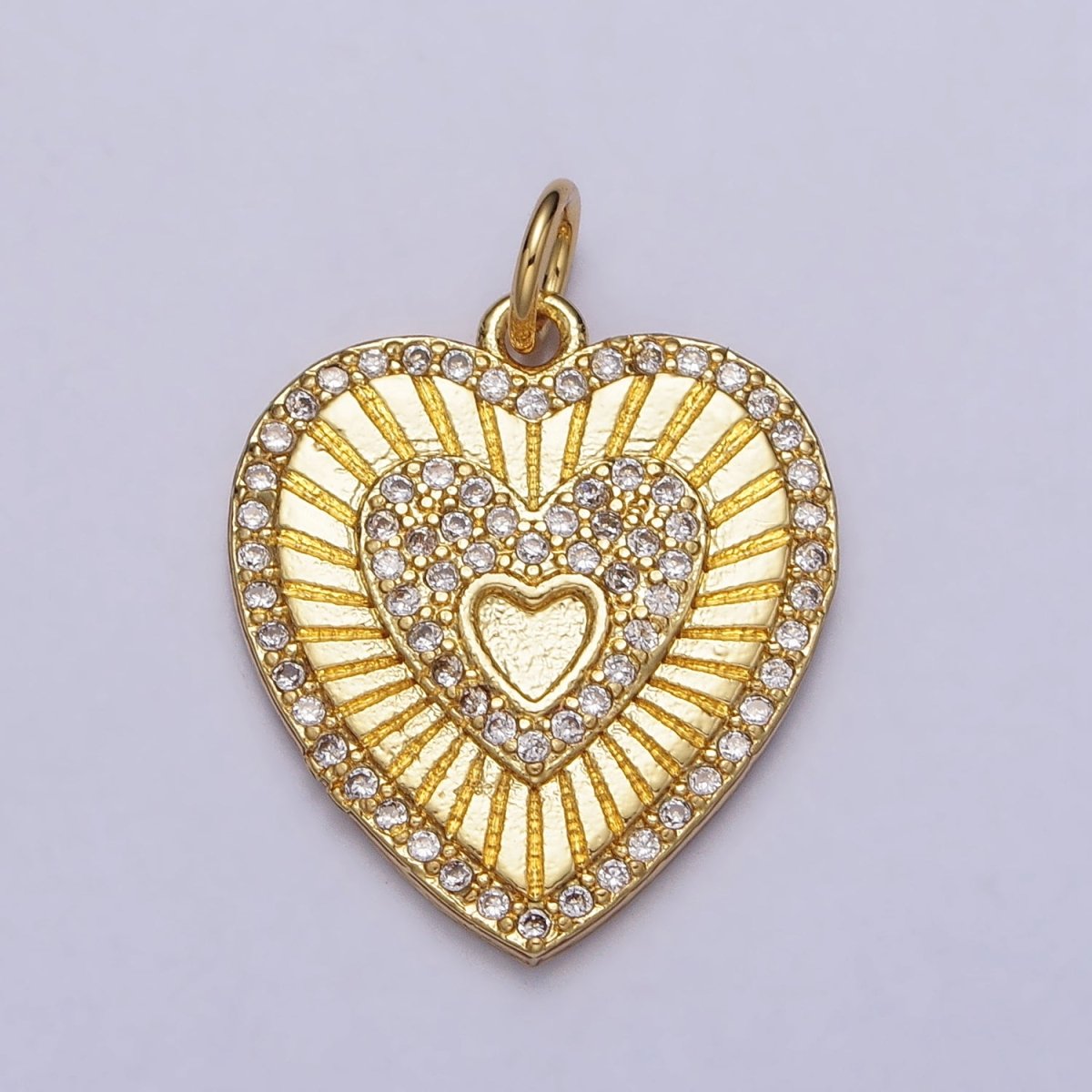 Gold Triple Heart Micro Paved CZ Line-Textured 23mm Charm | AC979 - DLUXCA