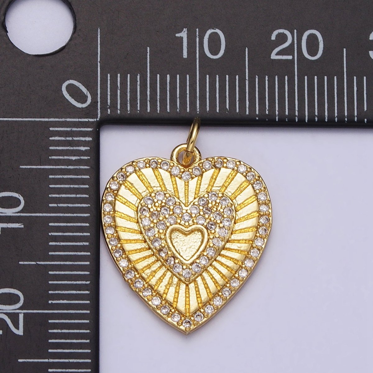 Gold Triple Heart Micro Paved CZ Line-Textured 23mm Charm | AC979 - DLUXCA