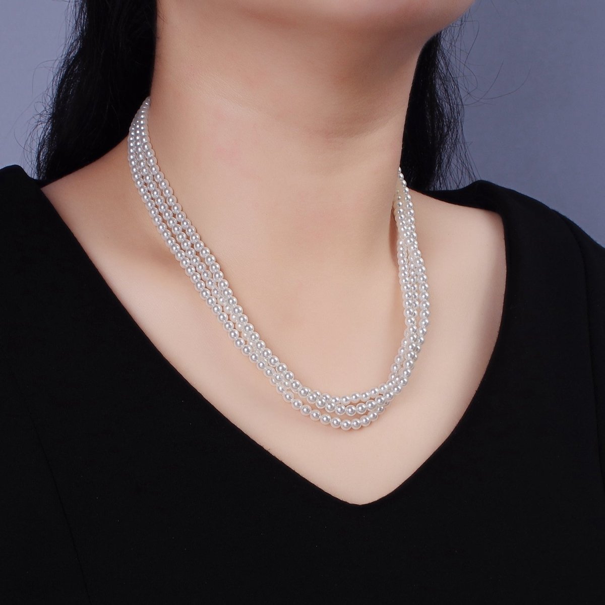 Gold Triple Layer Round Shell Pearl 17 Inch Layering Necklace w. Extender | WA-2318 Clearance Pricing - DLUXCA
