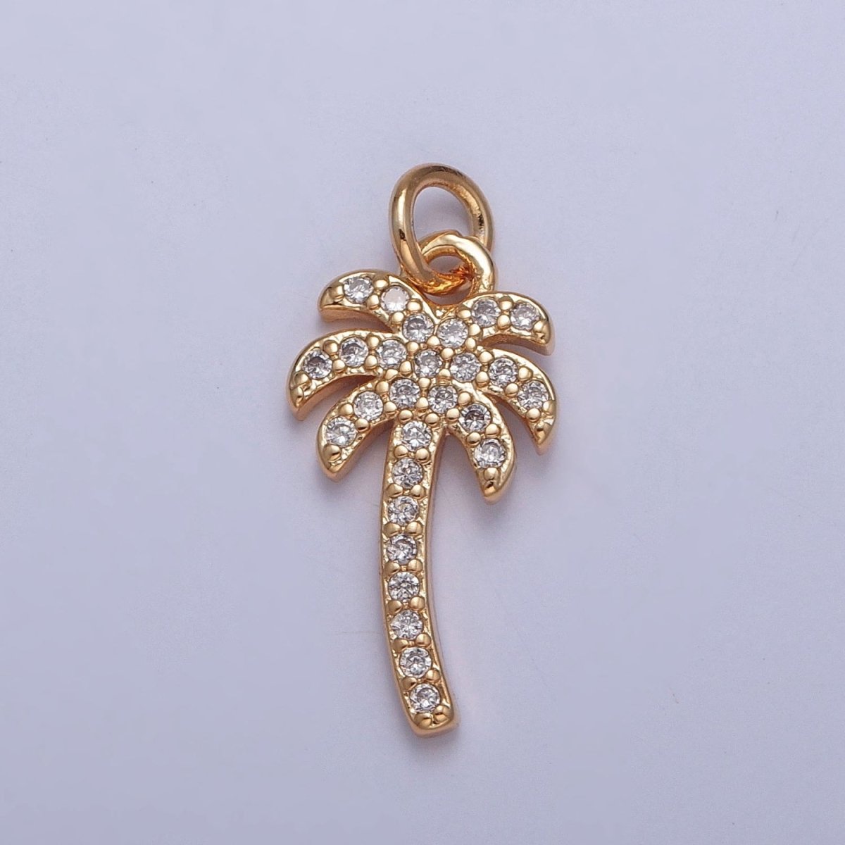 Gold Tropical Beach Palm Tree Micro Paved Cubic Zirconia Charm For Summer Jewelry | X-261 - DLUXCA