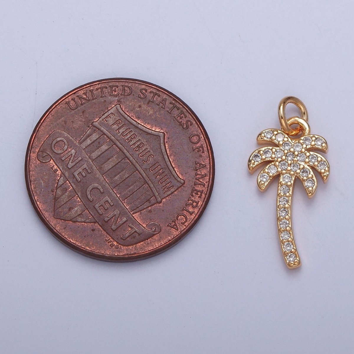 Gold Tropical Beach Palm Tree Micro Paved Cubic Zirconia Charm For Summer Jewelry | X-261 - DLUXCA