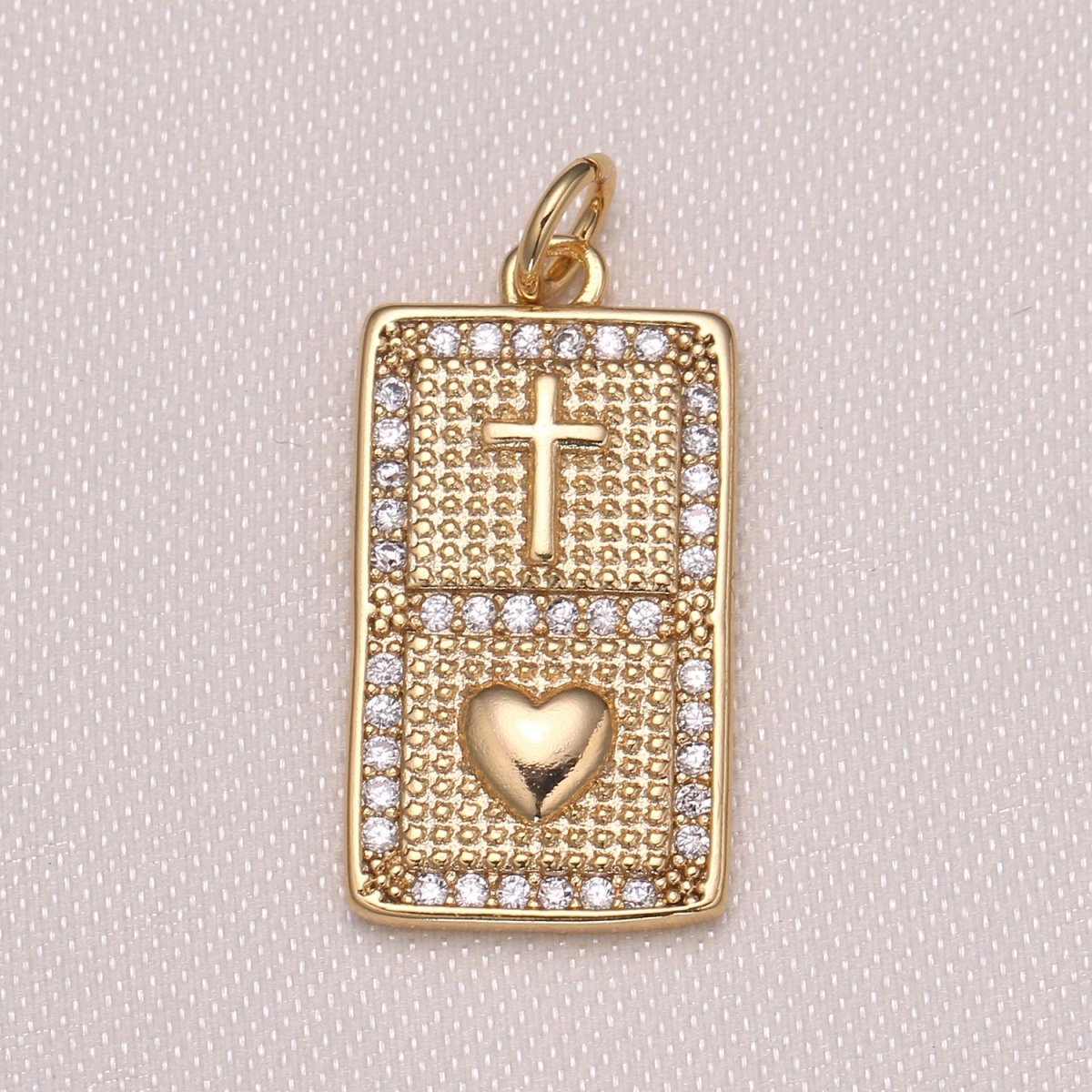 Gold Twin Tile Cross and Heart Charm CZ Christian Love Charm Pendant GP-1005 - DLUXCA