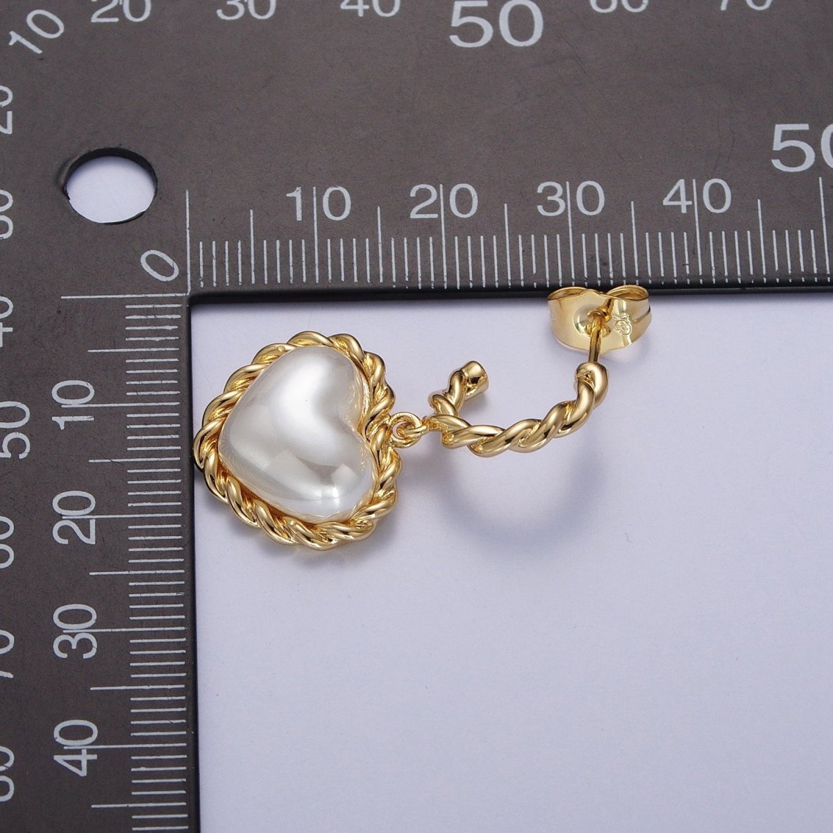 Gold Twist Rope C Shaped Hoop White Shell Heart Pearl Dangle Drop Stud Earrings | Y-061 - DLUXCA