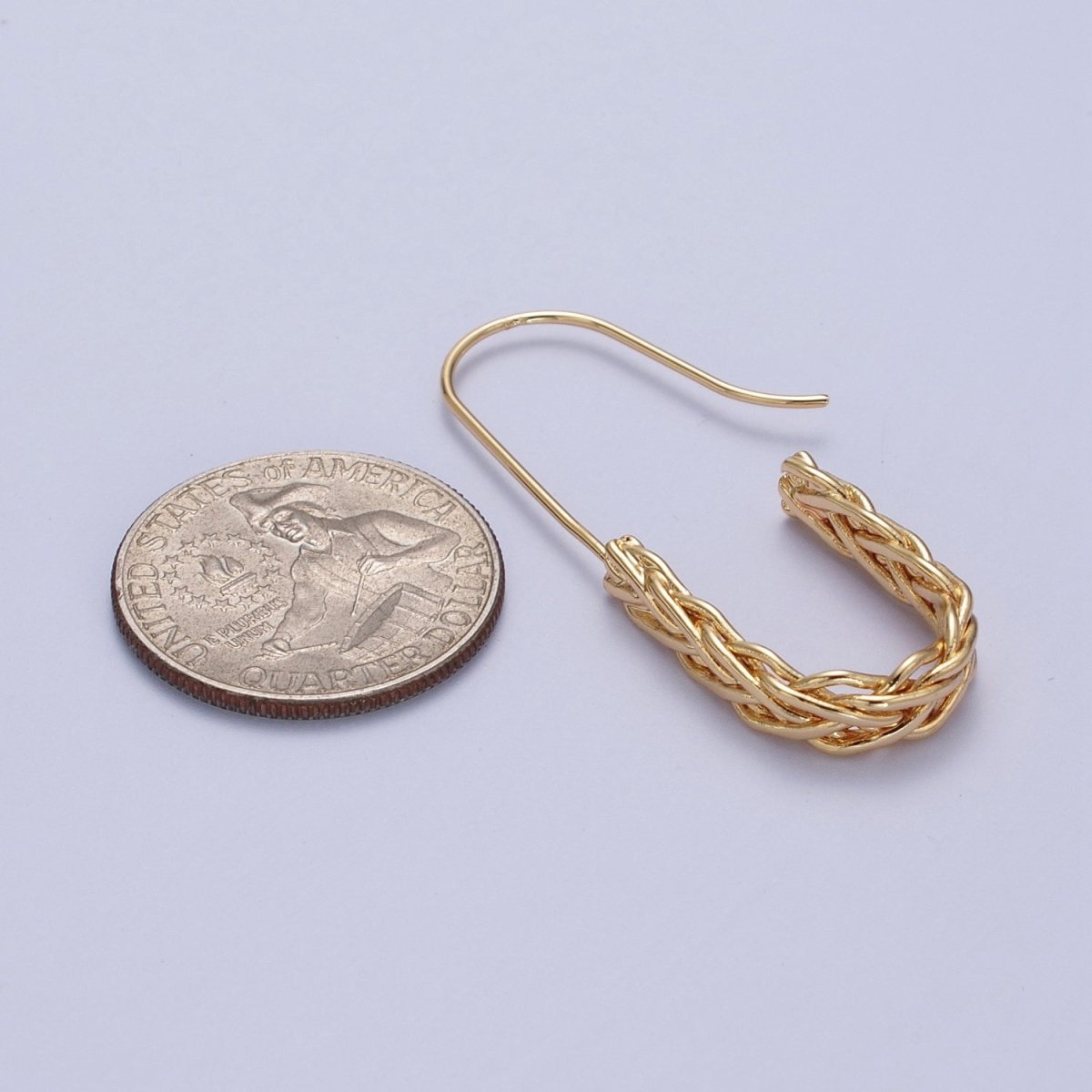Gold Twisted Crescent U Long French Hook Minimalist Earrings | Y-150 - DLUXCA