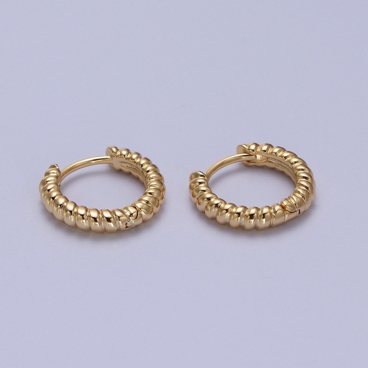 Gold Twisted Croissant 14mm Huggie Minimalist Earrings | V-016 - DLUXCA