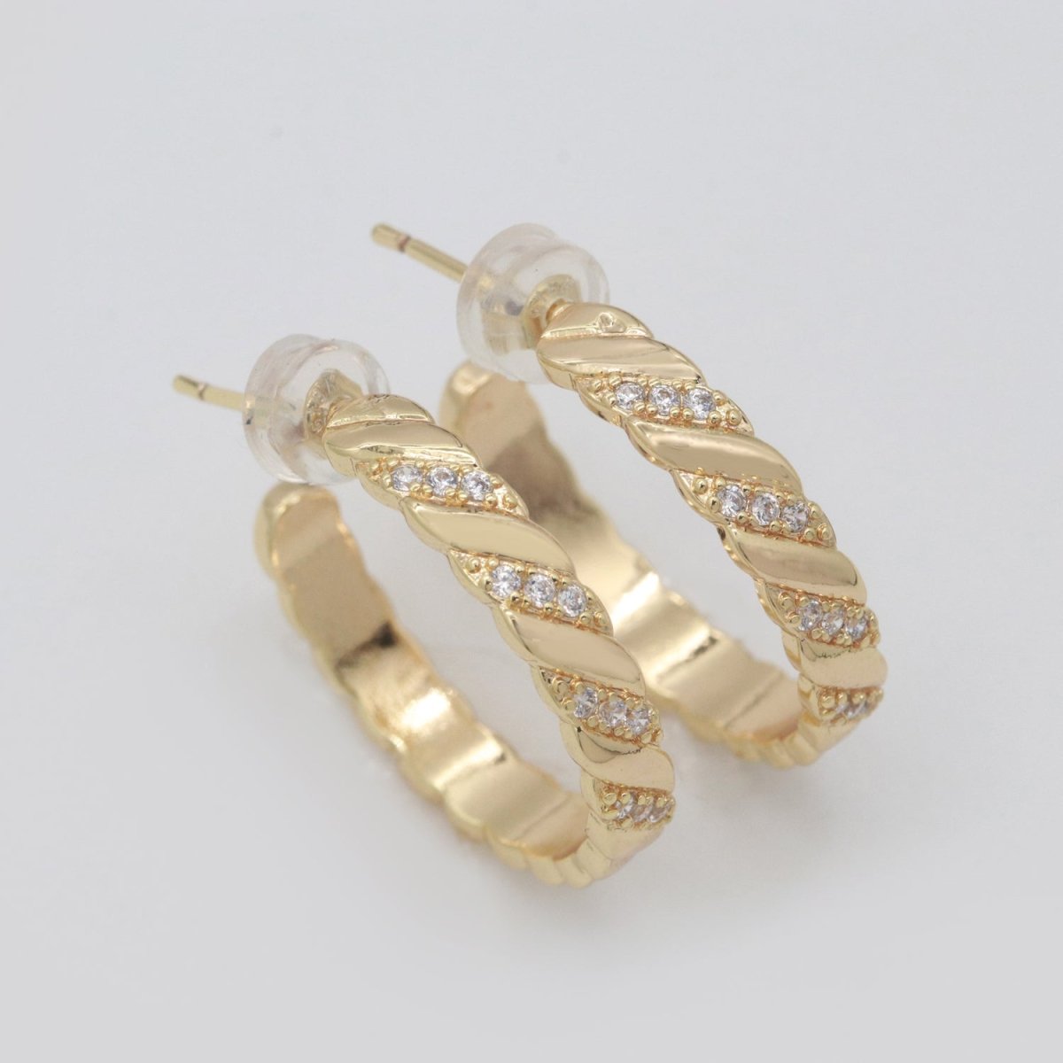 Gold Twisted Cz Earring for Christmas Gift Idea T-157 - DLUXCA