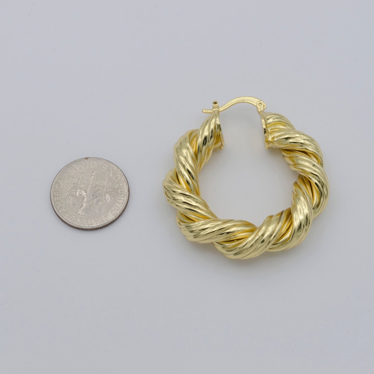 Gold Twisted Hoop Round Earrings, Plain Gold Filled Geometric Daily Earring Jewelry P-106 - DLUXCA