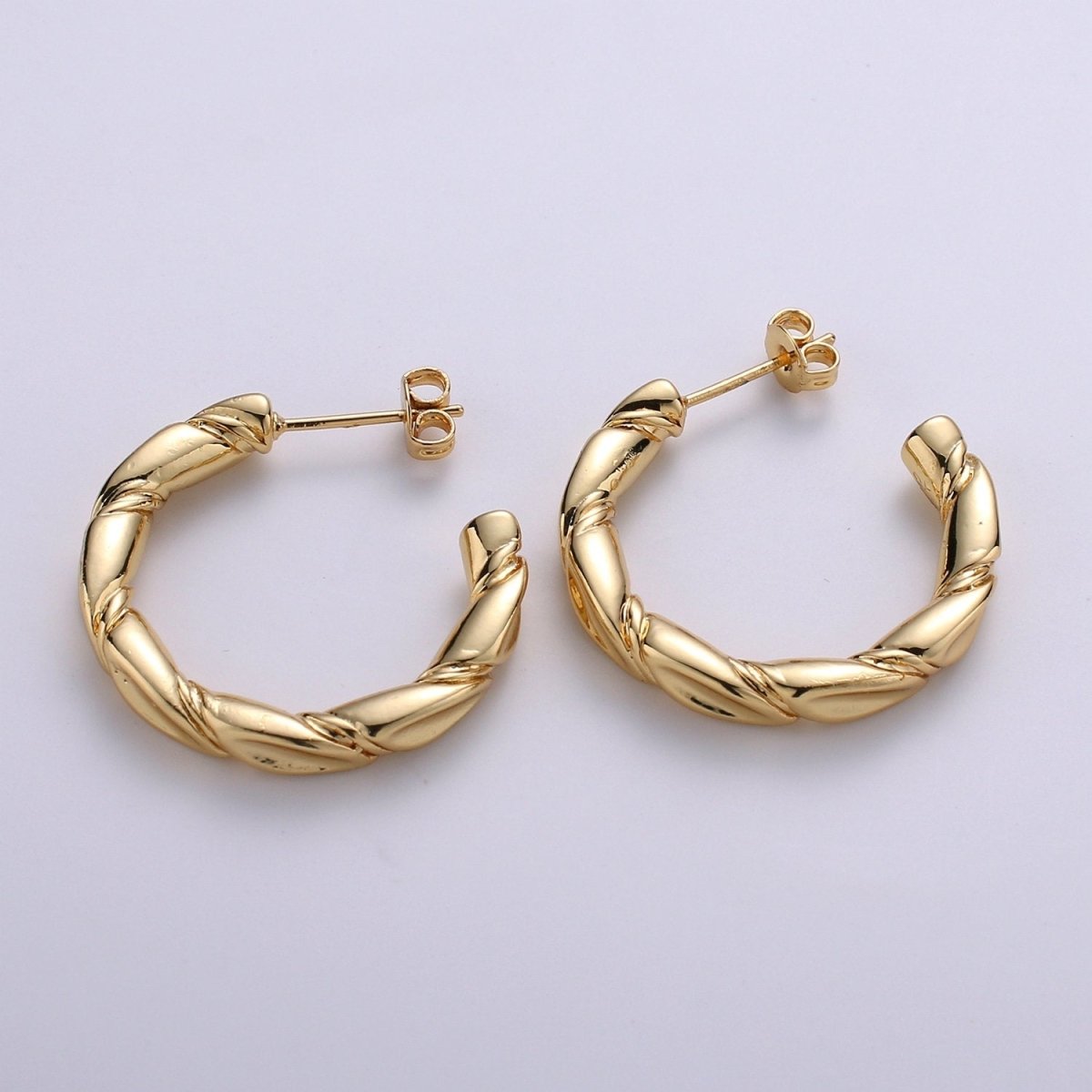 Gold Twisted Hoops, Croissant Hoops, Gold Hoop Earrings, Stud Hoop Earrings, Chunky Hoop Earrings, Thick Hoop Earrings, Bold Hoop Earrings Q-233 - DLUXCA
