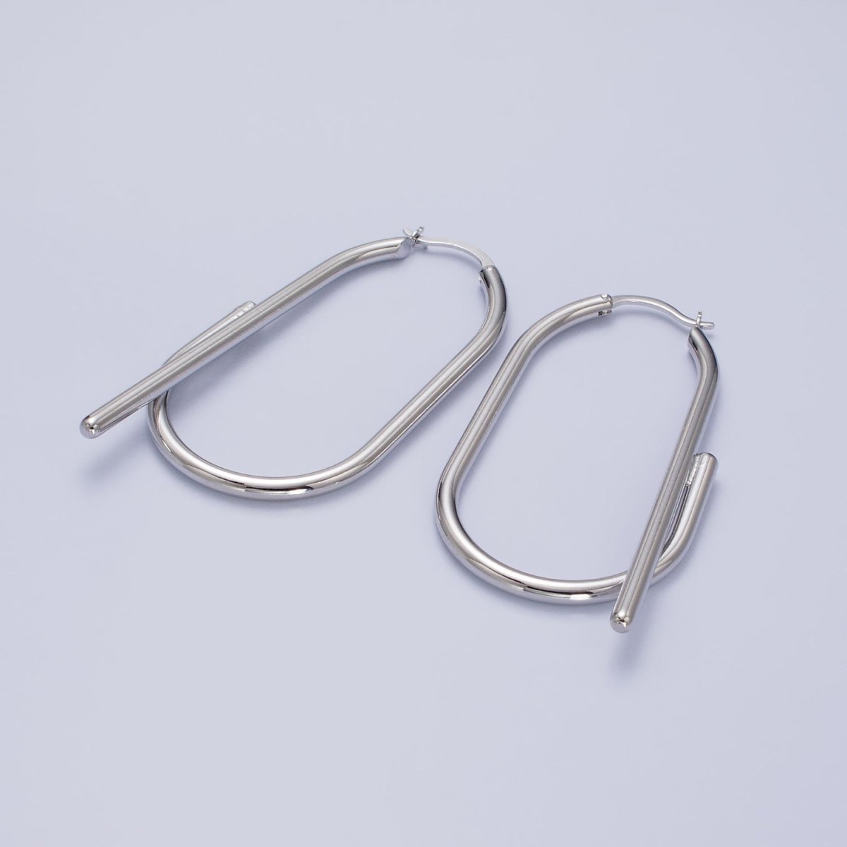 Gold Twisted Oval Hinged Hoop Earring with Hinged Closure Silver Big Oval Hoop Statement Jewelry AB733 AB942 - DLUXCA