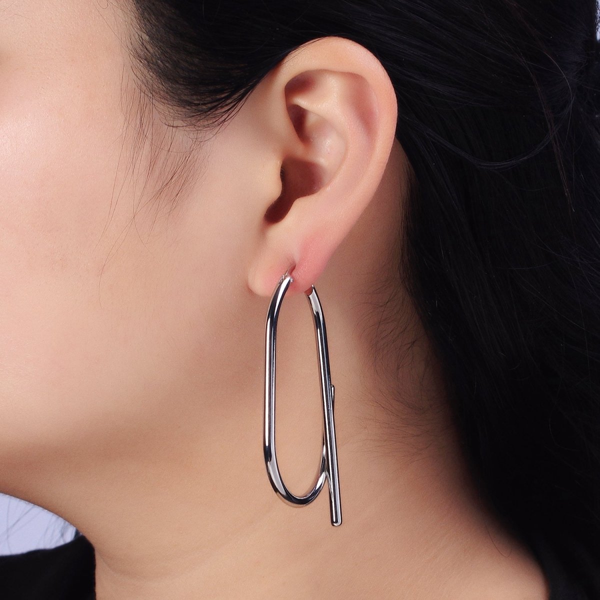 Gold Twisted Oval Hinged Hoop Earring with Hinged Closure Silver Big Oval Hoop Statement Jewelry AB733 AB942 - DLUXCA