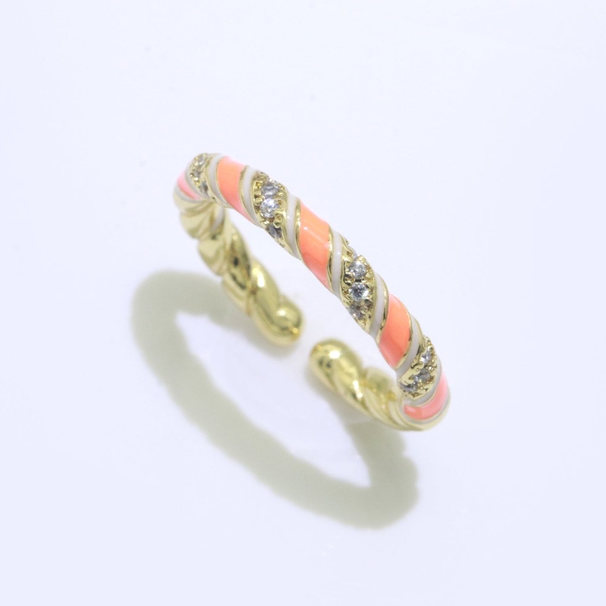 Gold Twisted Ring Enamel Adjustable Ring Micro Pave Swirl Ring Minimalist Jewelry Stackable O-529 ~ O-538 - DLUXCA