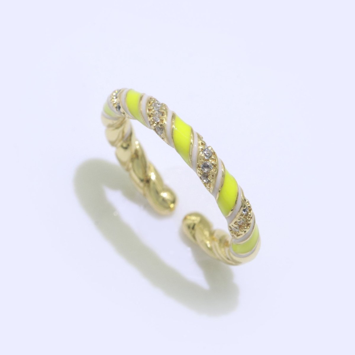 Gold Twisted Ring Enamel Adjustable Ring Micro Pave Swirl Ring Minimalist Jewelry Stackable O-529 ~ O-538 - DLUXCA